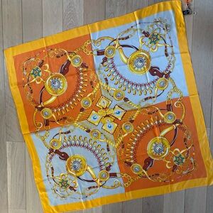100% Mulberry Silk Orange & Yellow Chain Print Silk Scarf